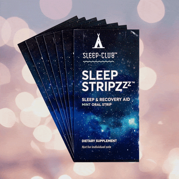 Sleep Stripzzz sleep aid packet opening to show the oral strip inside.