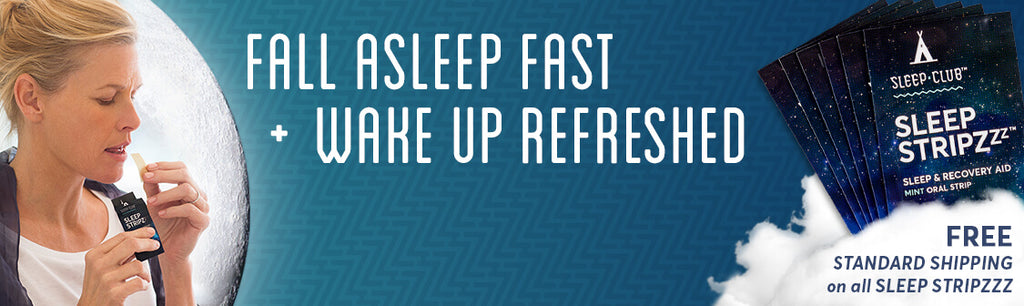 Lady using Sleep Stripzzz sleeping aid. Fall Asleep Fast, Wake Up Refreshed. Free Standard Shipping.